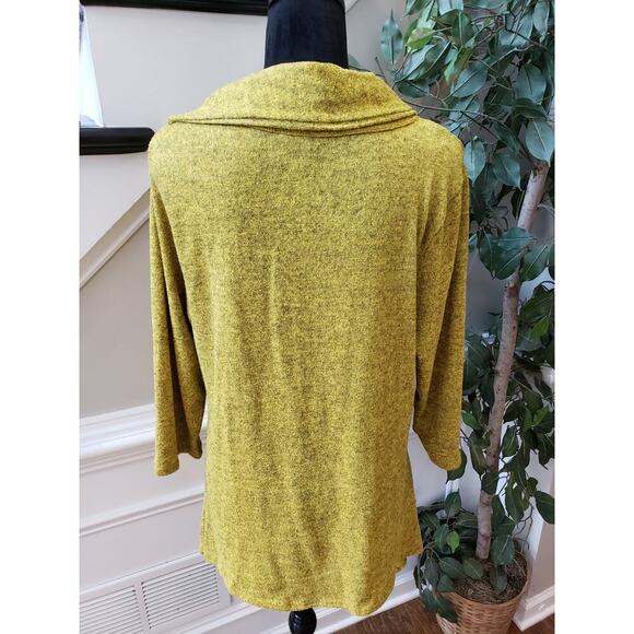 Coco Bianco Sweater Women's XL Yellow Knit Cowl Neck Asymmetrical Slit Hem - Picture 5 of 12